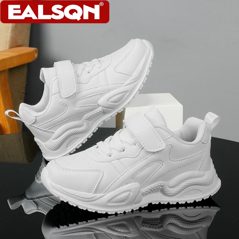 

Белые теннисные кроссовки для детей, спортивные кроссовки для бега, удобные кожаные студенческие повседневные прогулочные туфли для девочек, размер 28-39