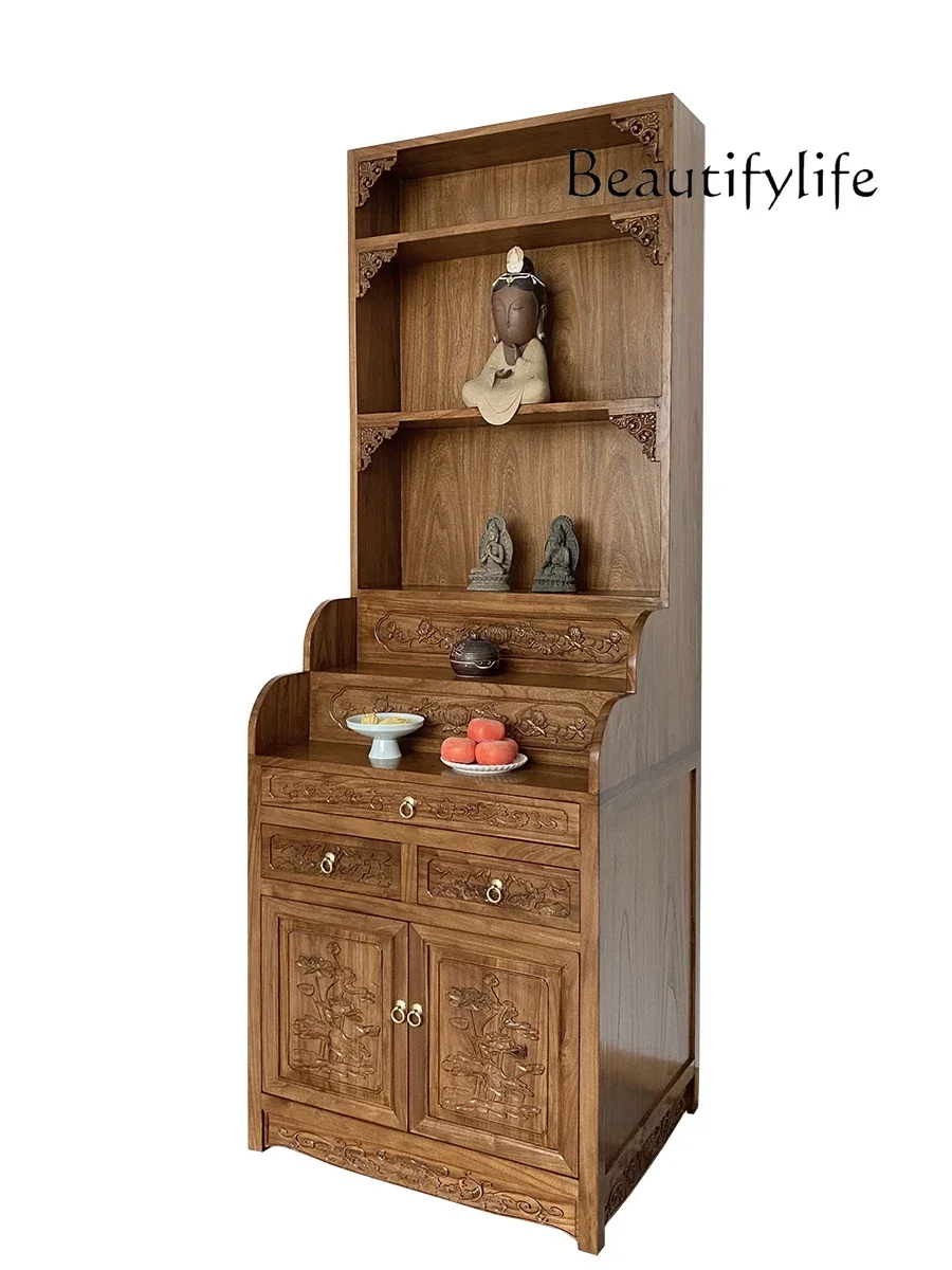 Nordic Antique Style Solid Wood Household Minimalist Zen Buddha Niche Clothes Closet