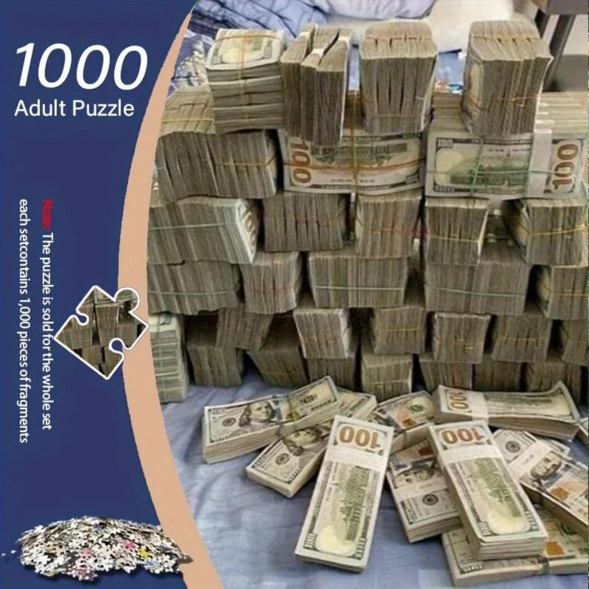 [1,000pcs Money Art Puzzle] 1,000pcs Stacked Hundred-Dollar Bill Art Puzzle - Vibrant Money Design Decor - Realistic Office &