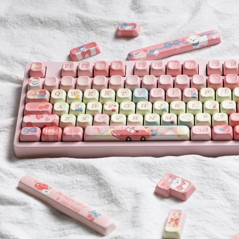 

Колпачки для клавиш с изображением медведя на заказ PBT EOA Profile Keycap Милый розовый краситель Сублимационный мультфильм Аниме Точечные колпачки для ключей Геймерский дизайн MX Switch
