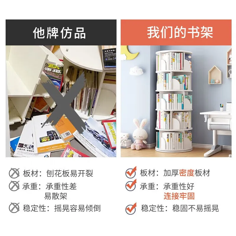 Rotating bookshelf 360-degree floor shelf student book storage shelf combination bookcase simple creative storage