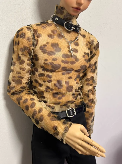 

A60 children handmade toy uncle UF70 uf75 BJD Doll clothes long sleeve High neck leopard print mesh base shirt 1pcs