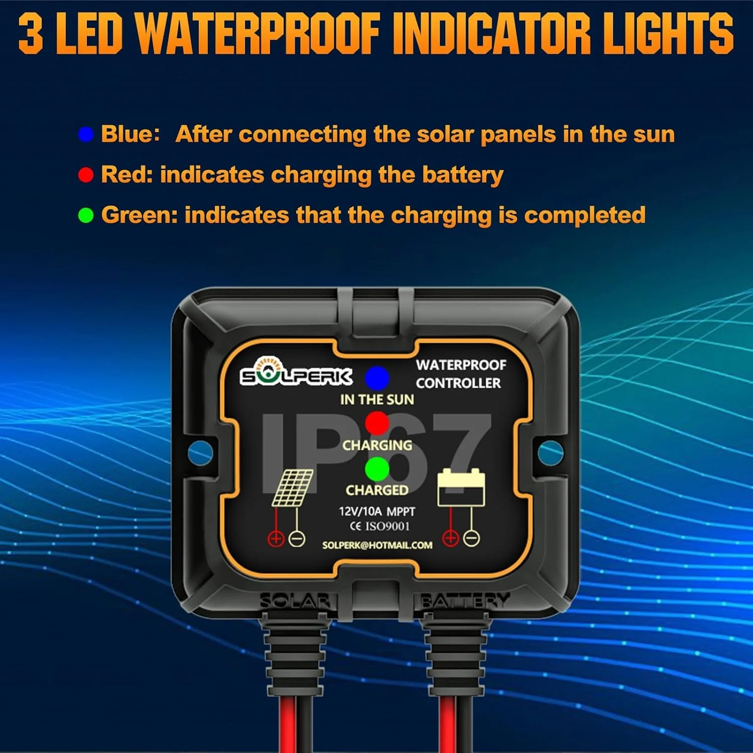 Solar Charge Controller 10A 12V Waterproof Intelligent Portable Controller Solar Panel Controllers for AGM Gel Flooded