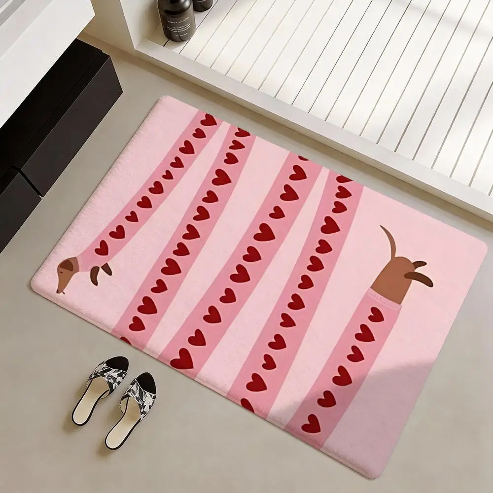 Funky Dachshund Illustration Floor Mat Soft Flannel Non-Slip Door Mat - Thickened Rug for Living Room Home Decor