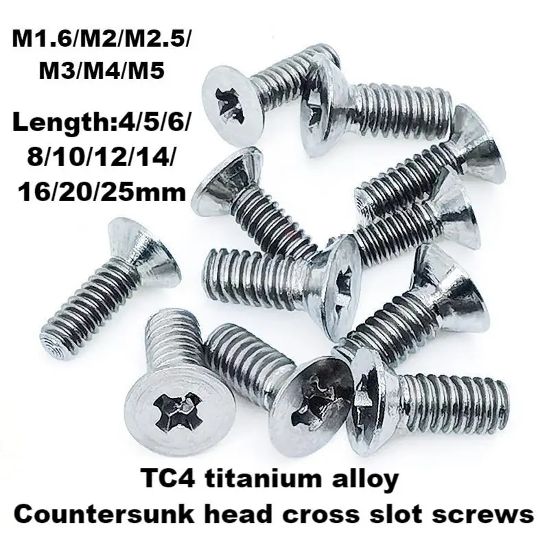 TC4 titanium alloy countersunk head cross slot screws,GR5 screw,M1.6/M2/M2.5/M3/M4/M5,Length4/5/6/8/10/12/14/16/20/25mm.