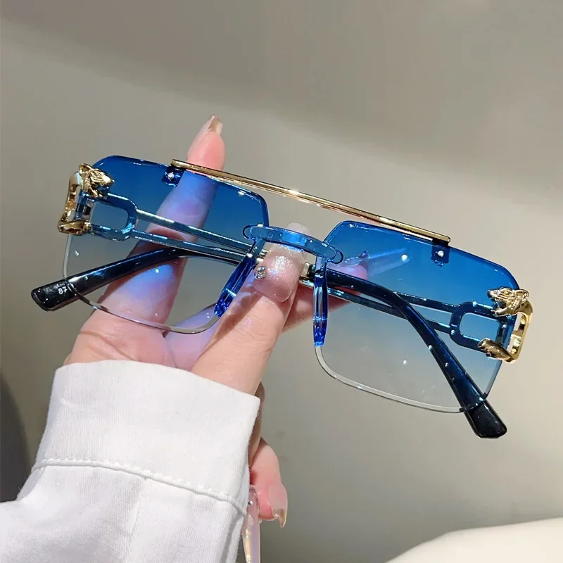 1pcs Retro Frameless MEN'S AND WOMEN'S Sunglasses, Fashionable, Nickel Double-layer, UV400 Glasses