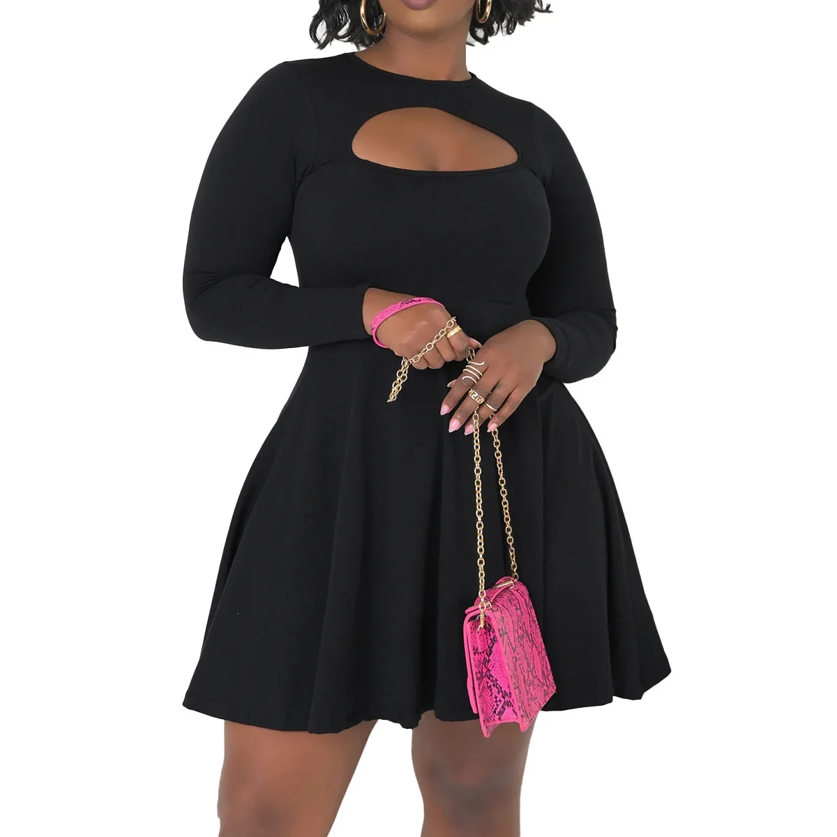 European and American large-size women's clothing new products, hollow waist and thin temperament star sexy dress