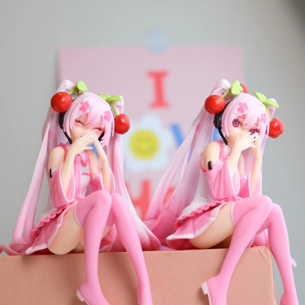 

New 11cm Hatsune Miku Anime Figure Toys Pink Cherry Dress MIKU Kawaii Cartoon PVC Action Figurine Model Dolls Birthdays Gifts