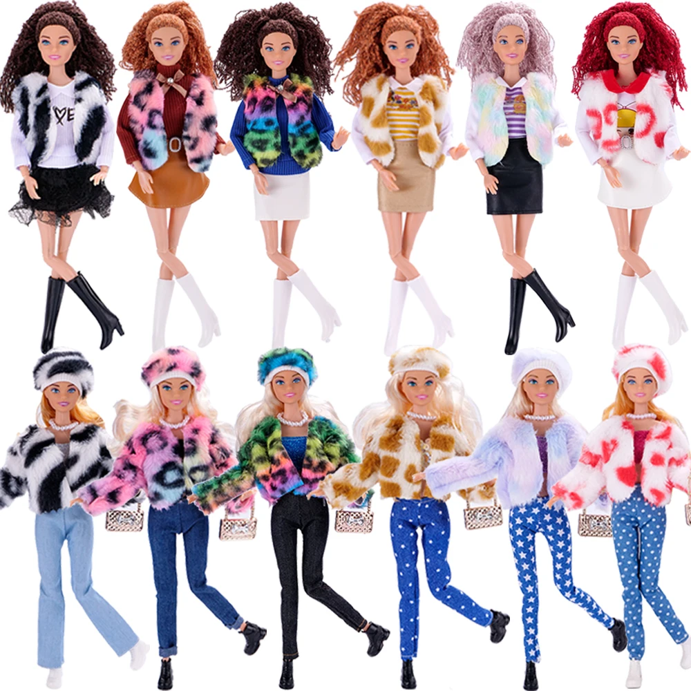 Pop Doll Clothes Plush Jacket+Top+Pants+Shoes Sets Clothing For 11.8Inch Barbis Doll&BJD Doll Accessories Girl's Toys Gift