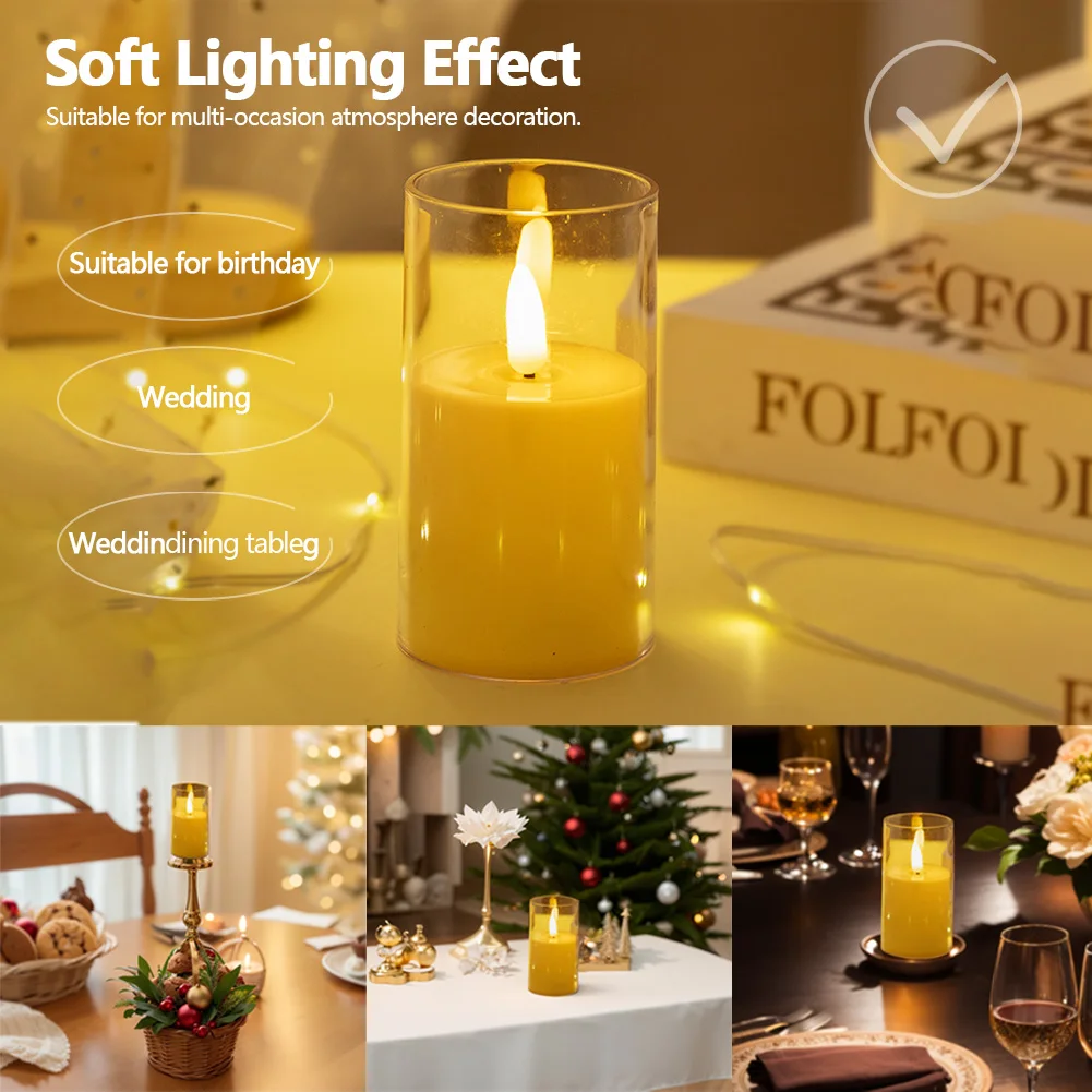 

Flameless Candles LED Candle Light Soft Light Acrylic Pillar Candle Battery Operated Flickering Candle for Wedding Festival