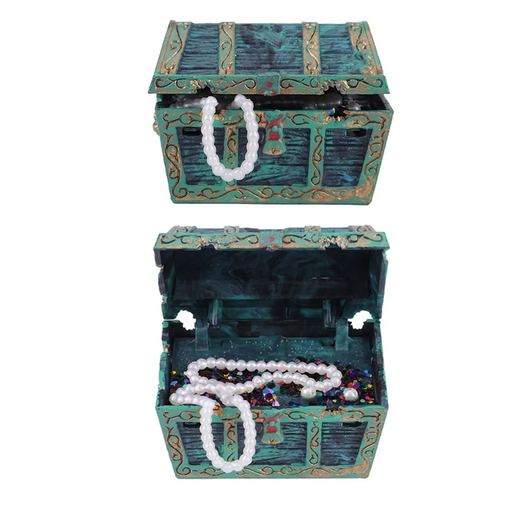 

Green Treasure Box Ornament Creative Design Color Treasure Chest Fish Tank Decoration Resin Underwater Landscape