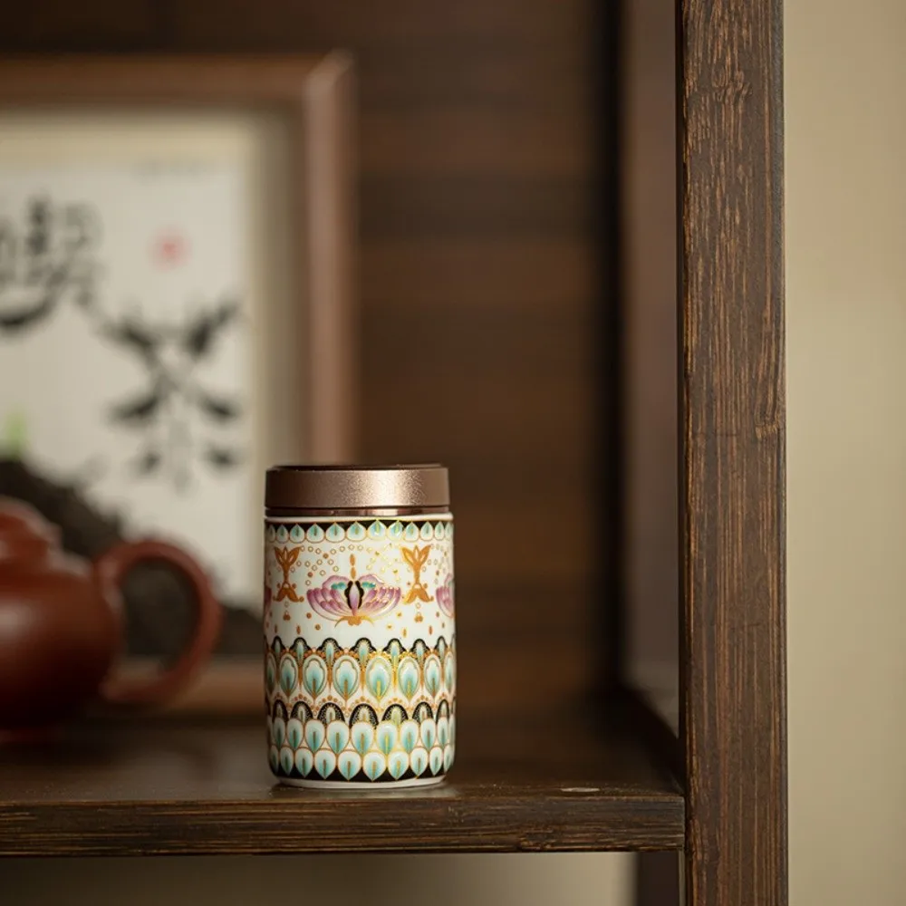 Ceramic Flower Enamel Tea Canister Chinese Style Mini Empty Tea Tin Can Versatile Portable Tea Packaging Box