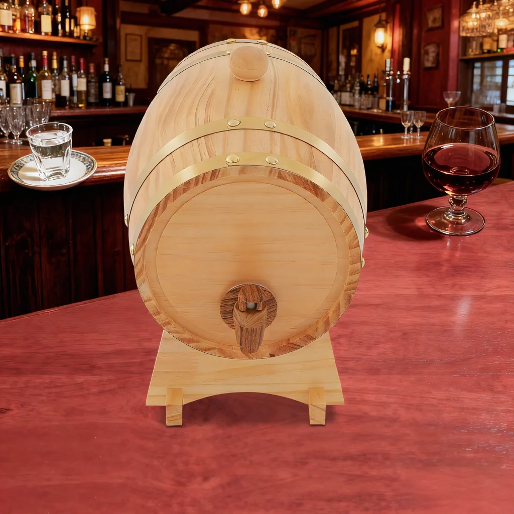Baril de vin vintage en bois de pin avec support - Baril de vin au whisky en bois d'origine de 3 ml, baril de rangement poli Ellipse (0,66 gal)