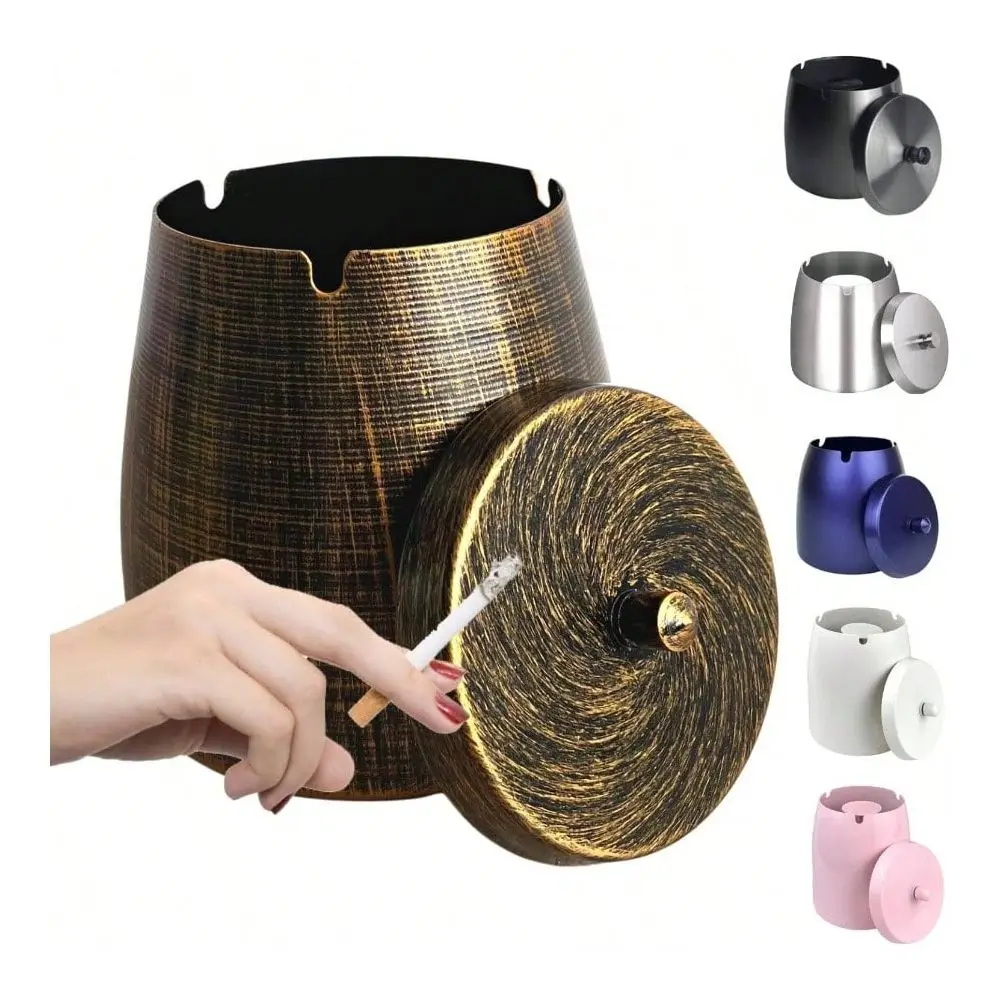 

Tray, Large Outdoor Ashtray With Lid, Ashtray Outside Patio, Stainless Steel Windproof Smokeless Ash Tray Balcony, Ashtrays Smo