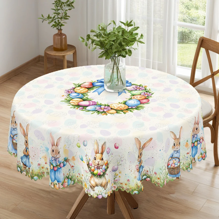 1 Stück Osterei-Hasen-Tischdecke, erhältlich in 5 Größen, quadratische dekorative Tischdecke mit Osterei-Hasen-Print, geprägter Kantenrand, Ostern-Frühlingsgarten-Tischdeckendekoration, geeignet für
