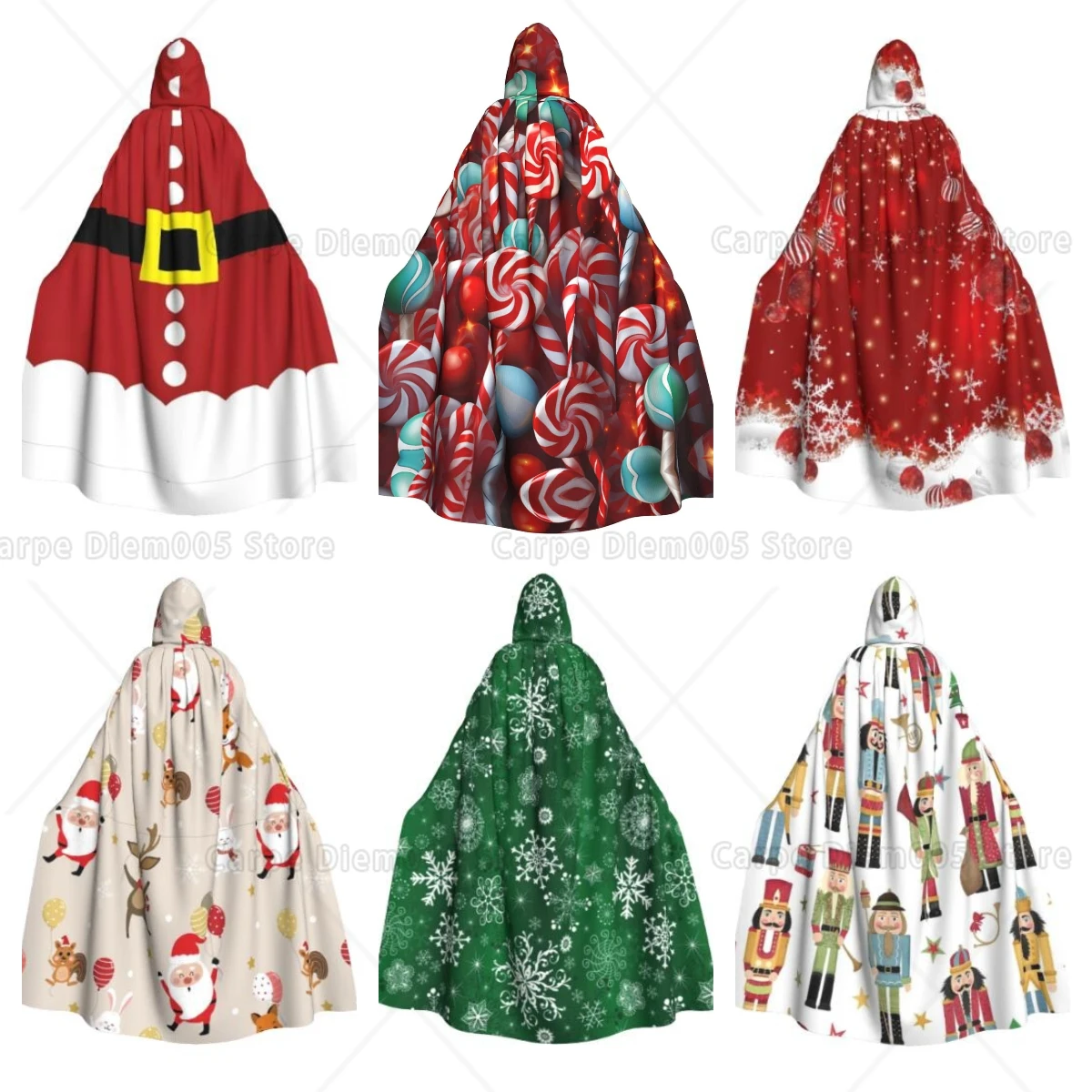 

Candy Print Thick Hooded Robe Cloak Cosplay Dress Up Costume Cape Dress Women Hooded Cloak Holiday Wearing Christmas Party