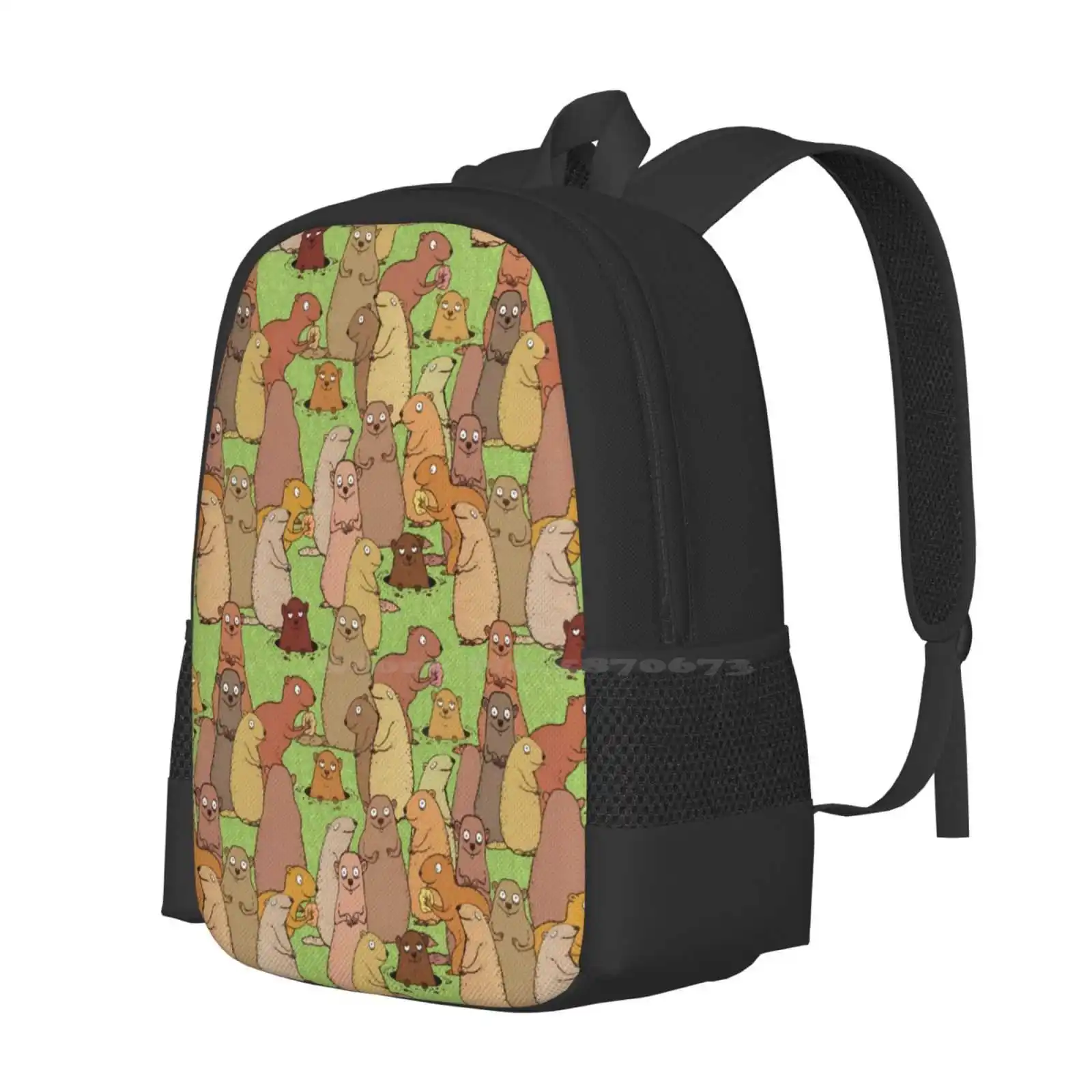 Wake Up Groundhogs! New Arrivals Unisex Bags Student Bag Backpack Animals Groundhogs Fur Eyes Spring Nature Lawn Green Food