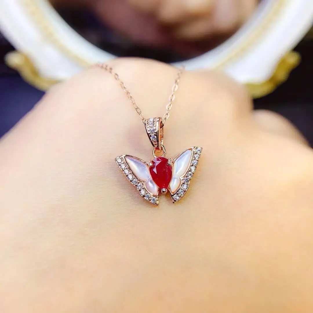 KJJEAXCMY New Jewelry Natural Women's Ruby Pendant 925 silver inlay Colorful and splendid Crystal pure fire flash explosion