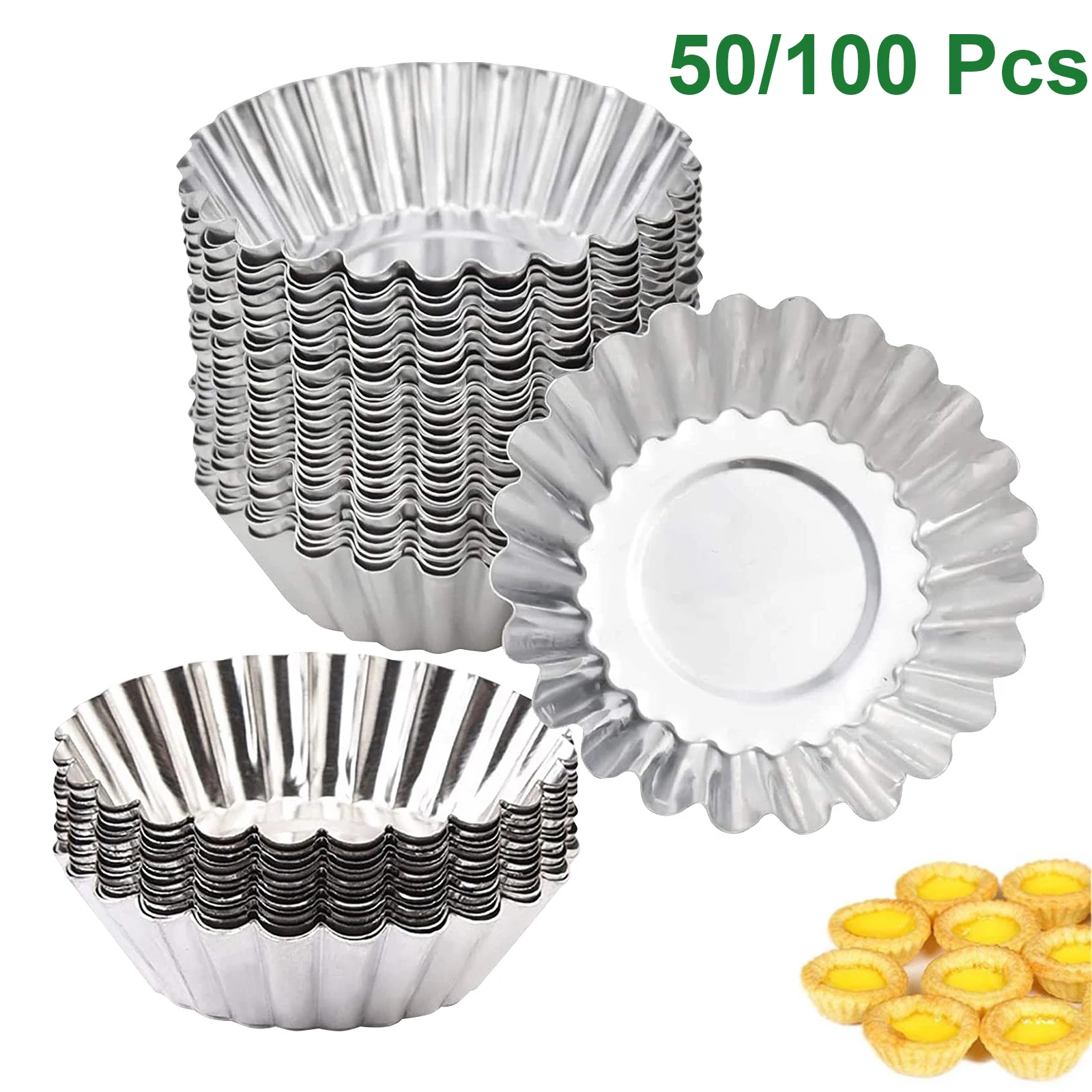 

100/50 Pc Disposable Silver Stainless Steel Cupcake Egg Tart Mold Cookie Pudding Mould Nonstick Cake Egg Baking Mold Pastry Tool