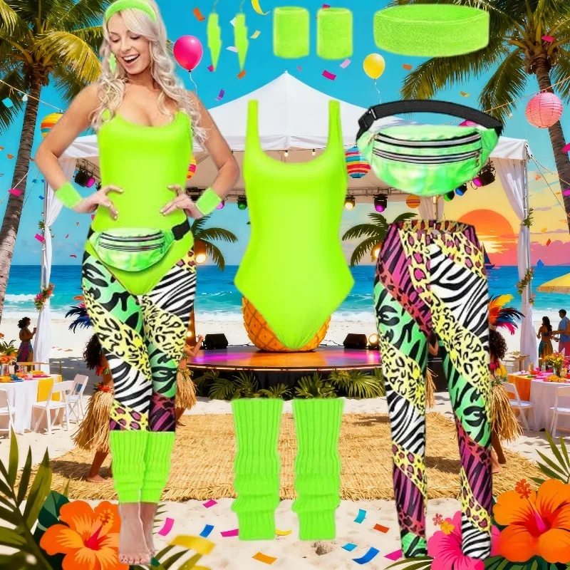 

Средневековый карнавальный мяч для макияжа, костюм 80-х годов, ретро-аэробная спортивная одежда, комплект из 7 предметов, мяч для макияжа на Хэллоуин, вечерние комплект