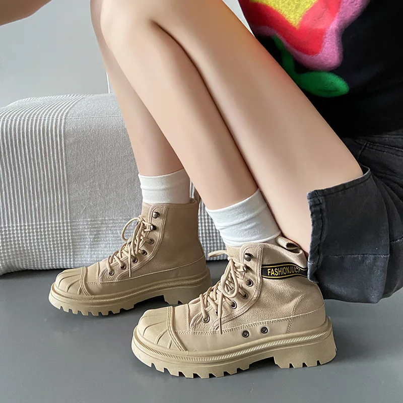 2023 New Creative Edition Chinese Women's Boots Breathable and Comfortable Vulcanized Shoes High Top Canvas Shoes Ladies Autumn