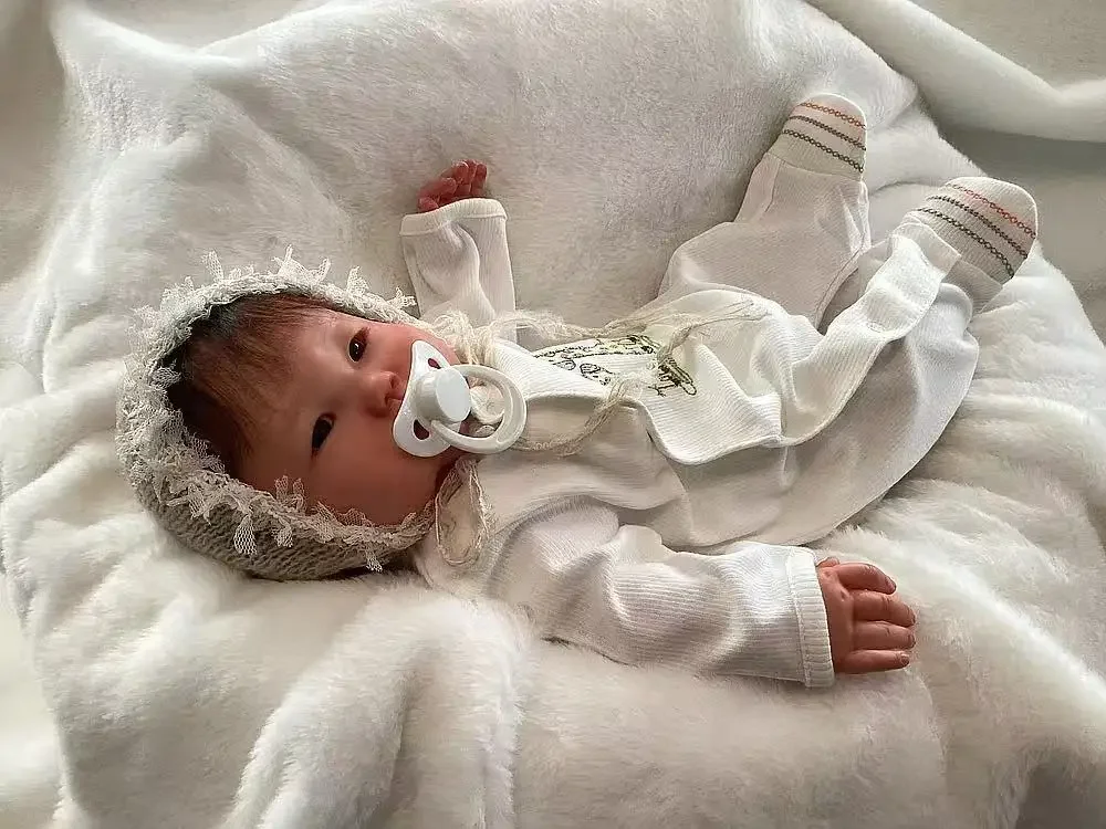 DLS – bébé Reborn Anming personnalisé de 43cm, approvisionnement limité, avec Mohair enraciné à la main, poupée déjà finie avec robe