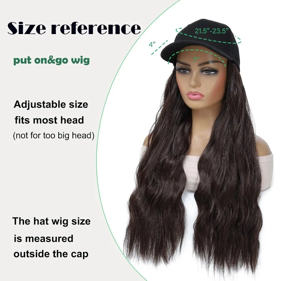 قبعة بيسبول قبعة شعر مستعار مع وصلات شعر تتميز بقطع شعر من الألياف الاصطناعية المقاومة للحرارة مرفقة للنساء والفتيات Adju