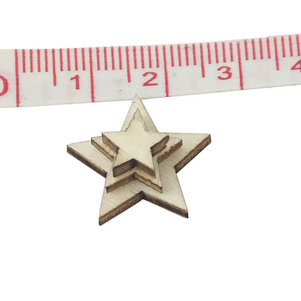 100 Natural Wooden Stars Assorted Blank Embellishments for Scrapbooking DIY