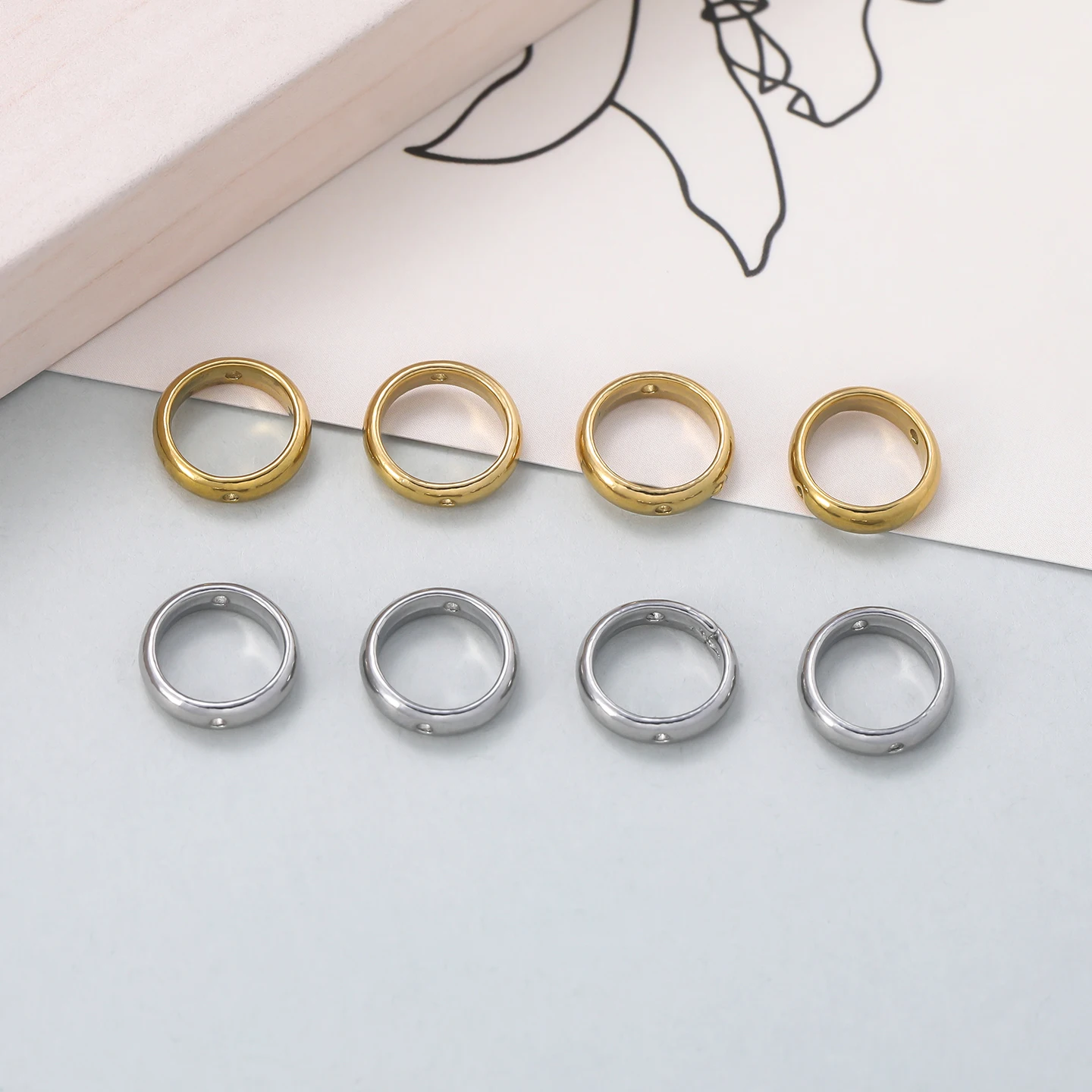 5Pcs/Pack Stainless Steel Double Hole Round Frame Beads Connectors for DIY Jewelry Necklace Bracelet Making Accessories image 4