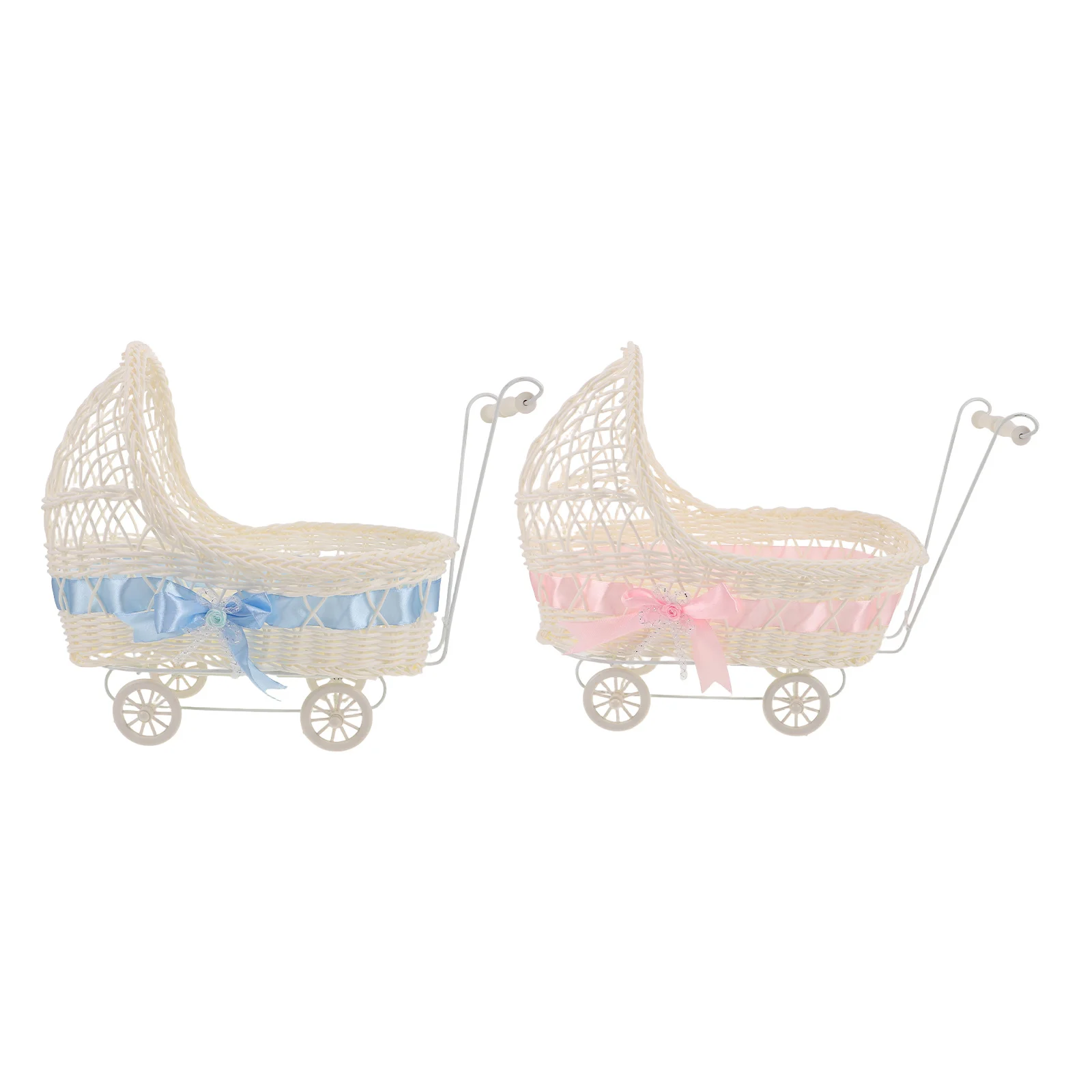 2 stuks miniatuur kinderwagen tafel decor baby shower roze blauw - snoep snack lade opbergmand voor viering gunsten decoratie