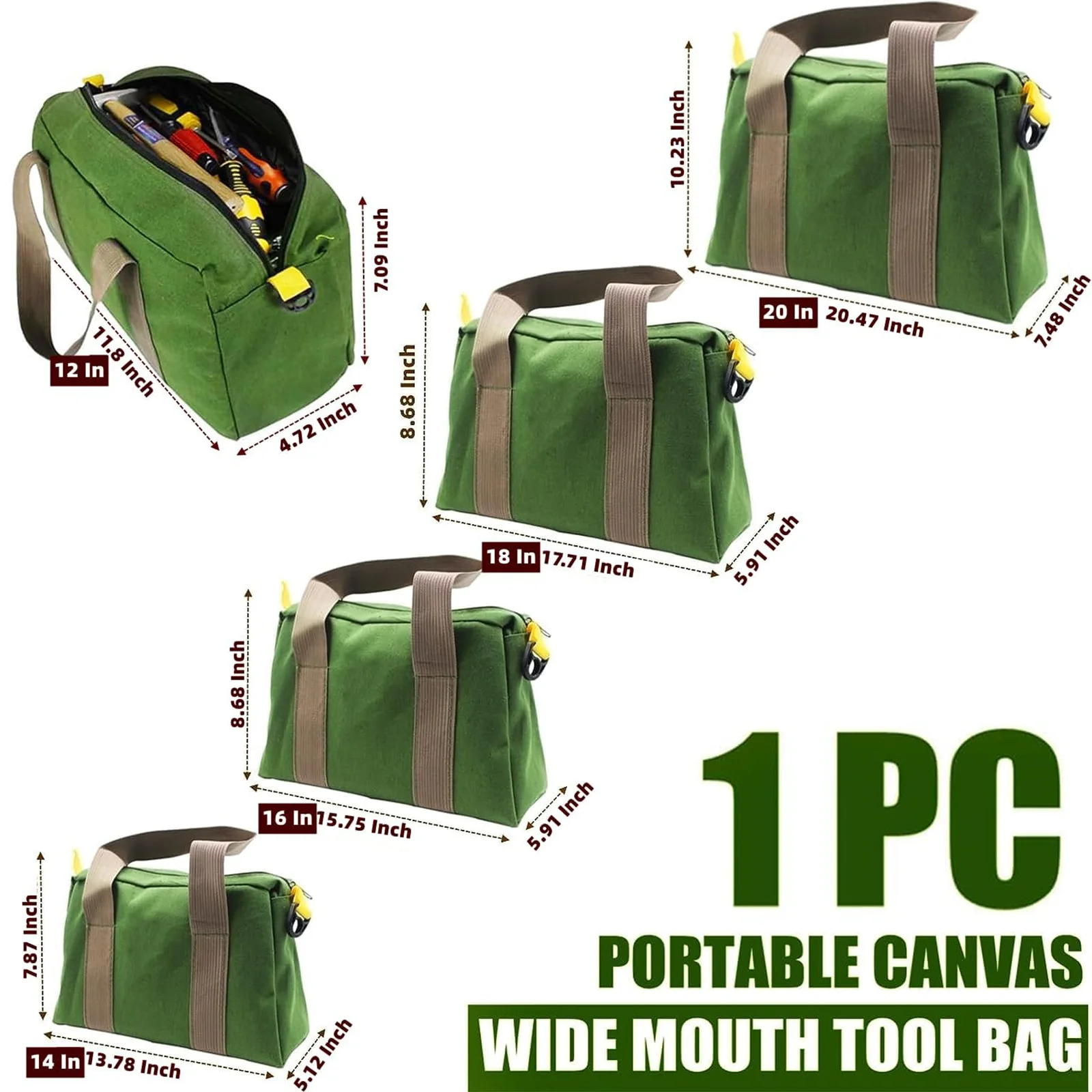 Heavy Duty Waxed Canvas Wide Mouth Tool Bag Large Organizer Tote Multi-function Hardware Storage Pouch for Electrician