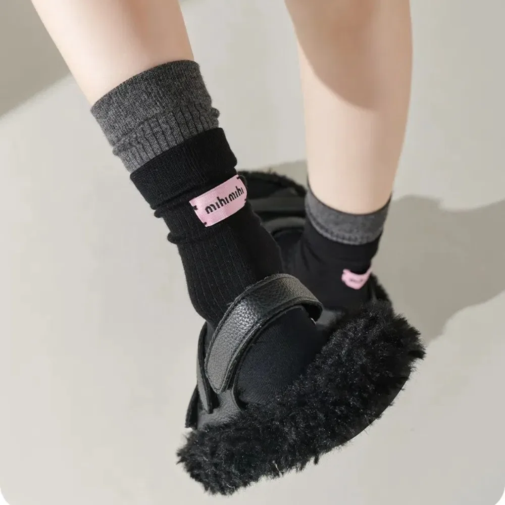 Soft Pink Label Mid-Tube Socks Solid Color Cotton Women Socks Keep Warm Snow Boot Socks Winter