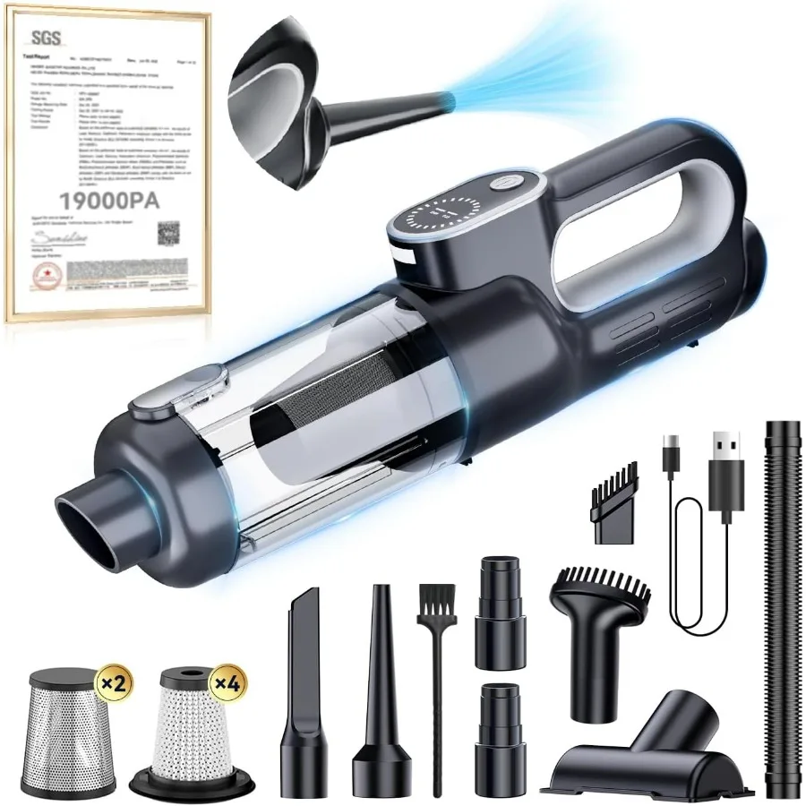 

Автомобильный пылесос 11-в-1【Ссасывание 2000 Па | Японский бесщеточный двигатель】【Сумный чип с сертификацией SGS】Мощный ручной пылесос, беспроводной,