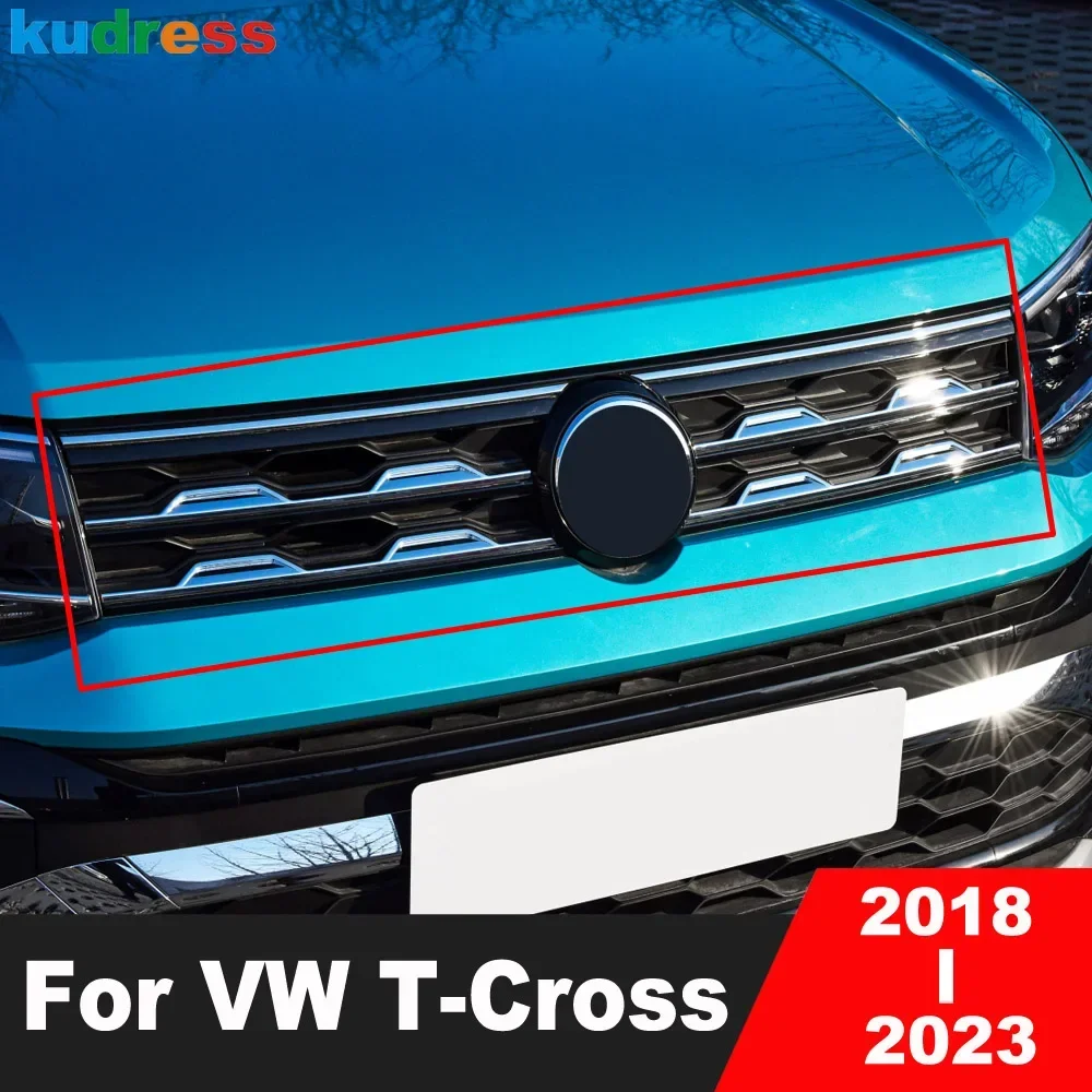 For Volkswagen VW T-cross Tcross 2018 2019 2020 2021 2022 2023 Stainless Car Front Center Grille Grills Cover Trim Molding Strip