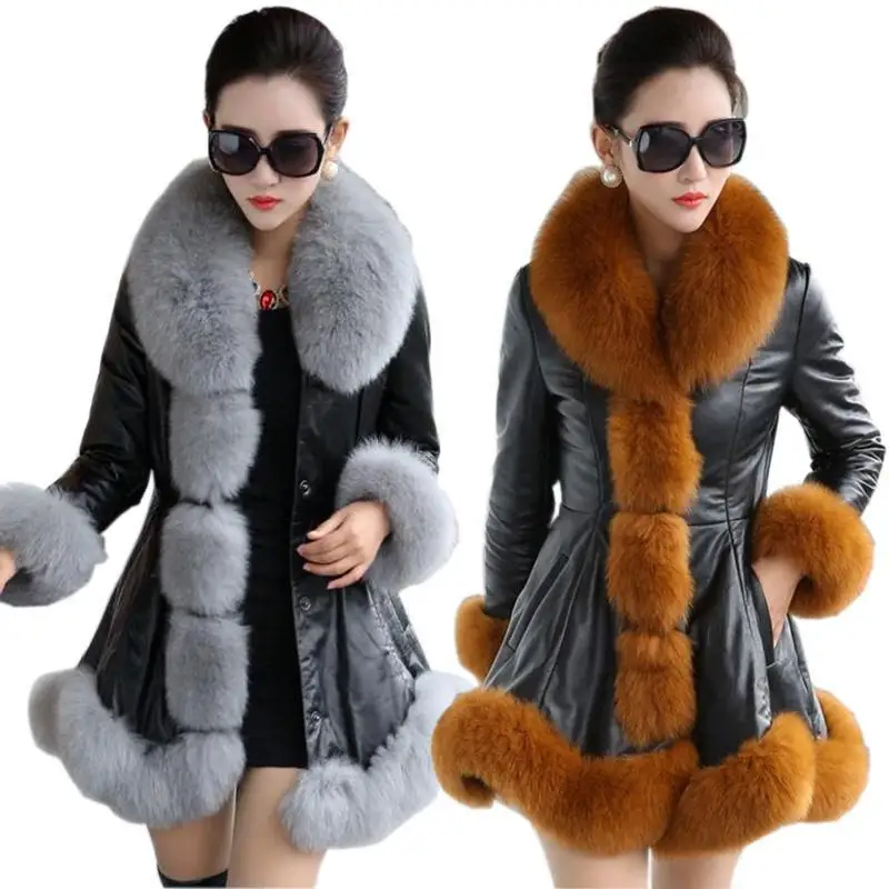 

2023 New Fashion Women Overcoat Winter Warm Faux Fur Coats Elegant Ladies Slim Coats Mid-long Cotton Coats Large Size 6XL