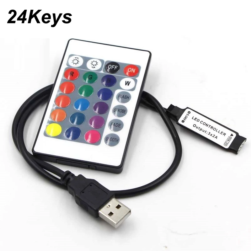 

USB 5V DC LED Strip Lights Controller with the 24 Keys IR and RF Wireless Remoter control the RGB Single Color for Strip light