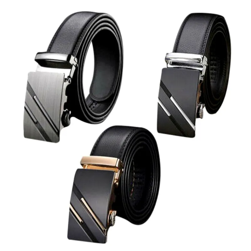 120CM New in Men's Belt Gold Silve Automatic Buckle High Quality PU Leather Classic Luxury Business Fashion Leisure Waistband