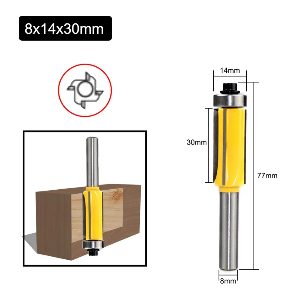 3pcs 4 Flute Router Bit Set 8mm Shank Cemented Carbide Milling Cutter Top & Bottom Bearing Trimming Router Bit Woodworking
