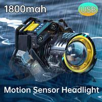 Outdoor Motion Sensor Headlight USB Rechargeable Super Bright Head Lamp 5 Lighting Modes Zoomable Head Lights for Camping/Hiking