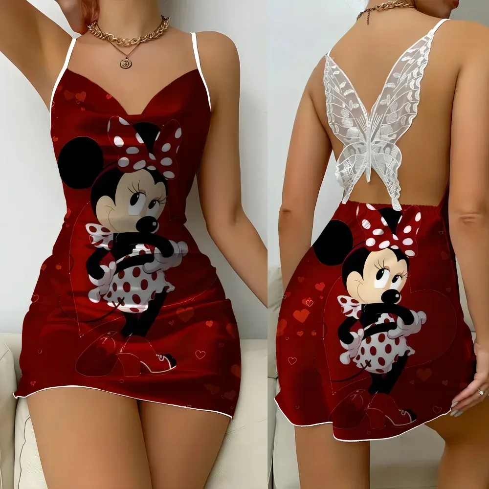 Pijama con diseño de borde con volantes para mujer, vestido de dormir Sexy con patrón de dibujos animados de Disney, a la moda, novedad de 2024