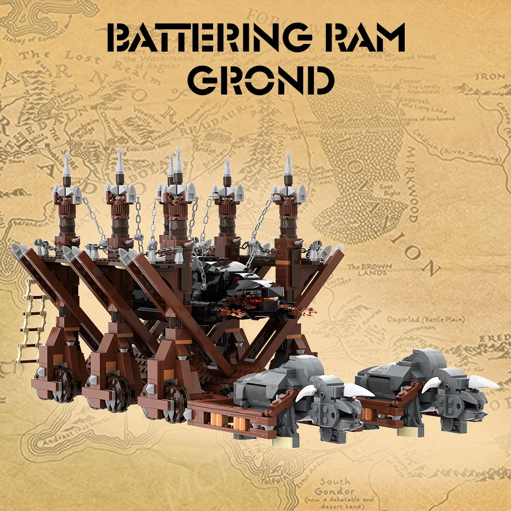 Moc Battering ram Grond Building Blocks Movies Lorded of the Ring Siege Hammer DIY Model Bricks Children Toys Sets Gift Adult