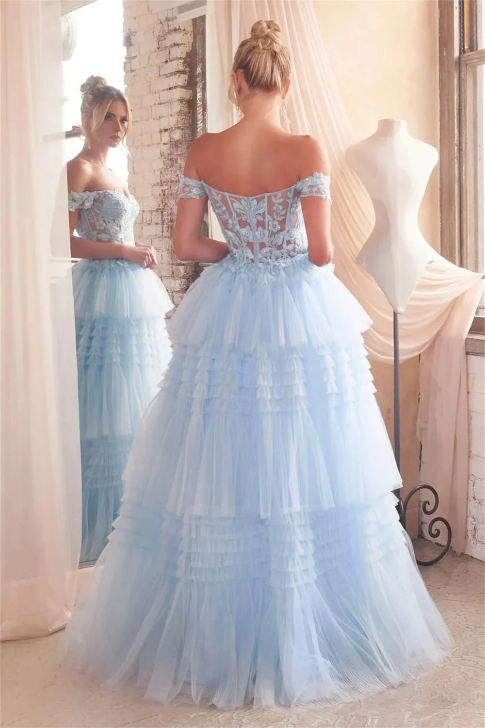 Jessica-Robe de mariée bleu clair chérie, robes de Rhen tulle à paillettes brodées, corset de princesse, robes sur mesure pour les occasions