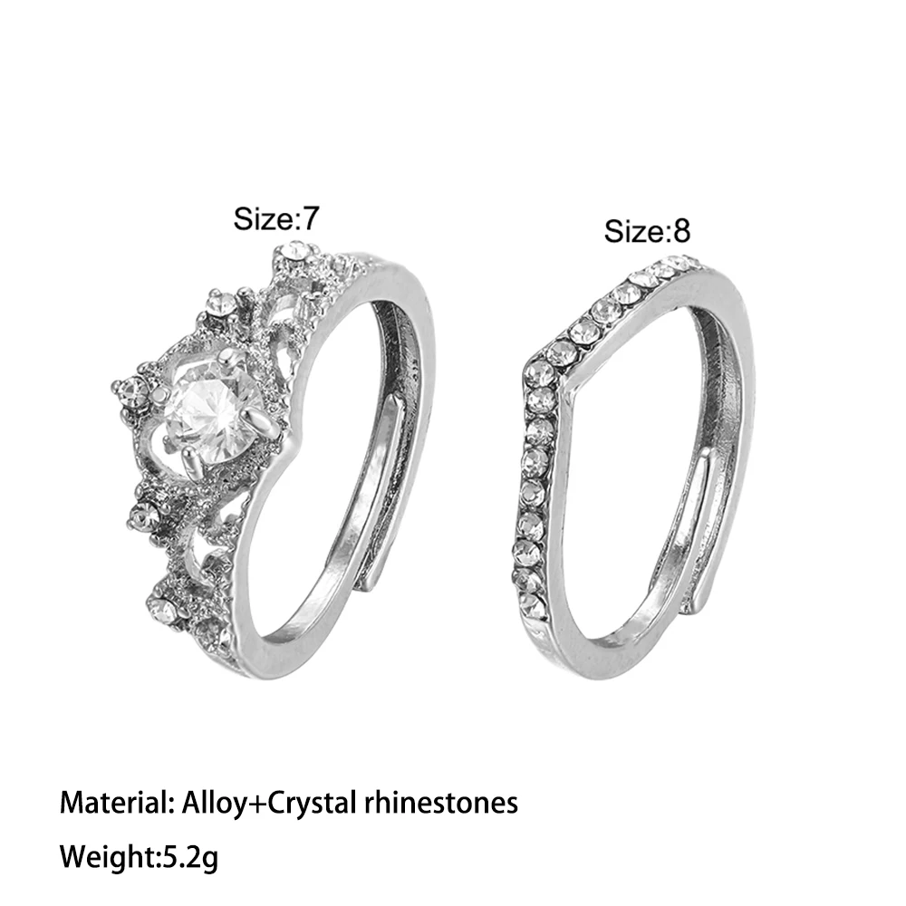 2-4pcs Set Sihny Full Rhinestone Crown Rings for Women Teens Crytal Paved Fancy Kpop Adjustable Party Gift Queen Ring Jewelry