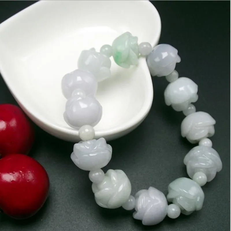 Jadeite Burmese Emerald Rose Flower Bracelet Men, Handicrafts,