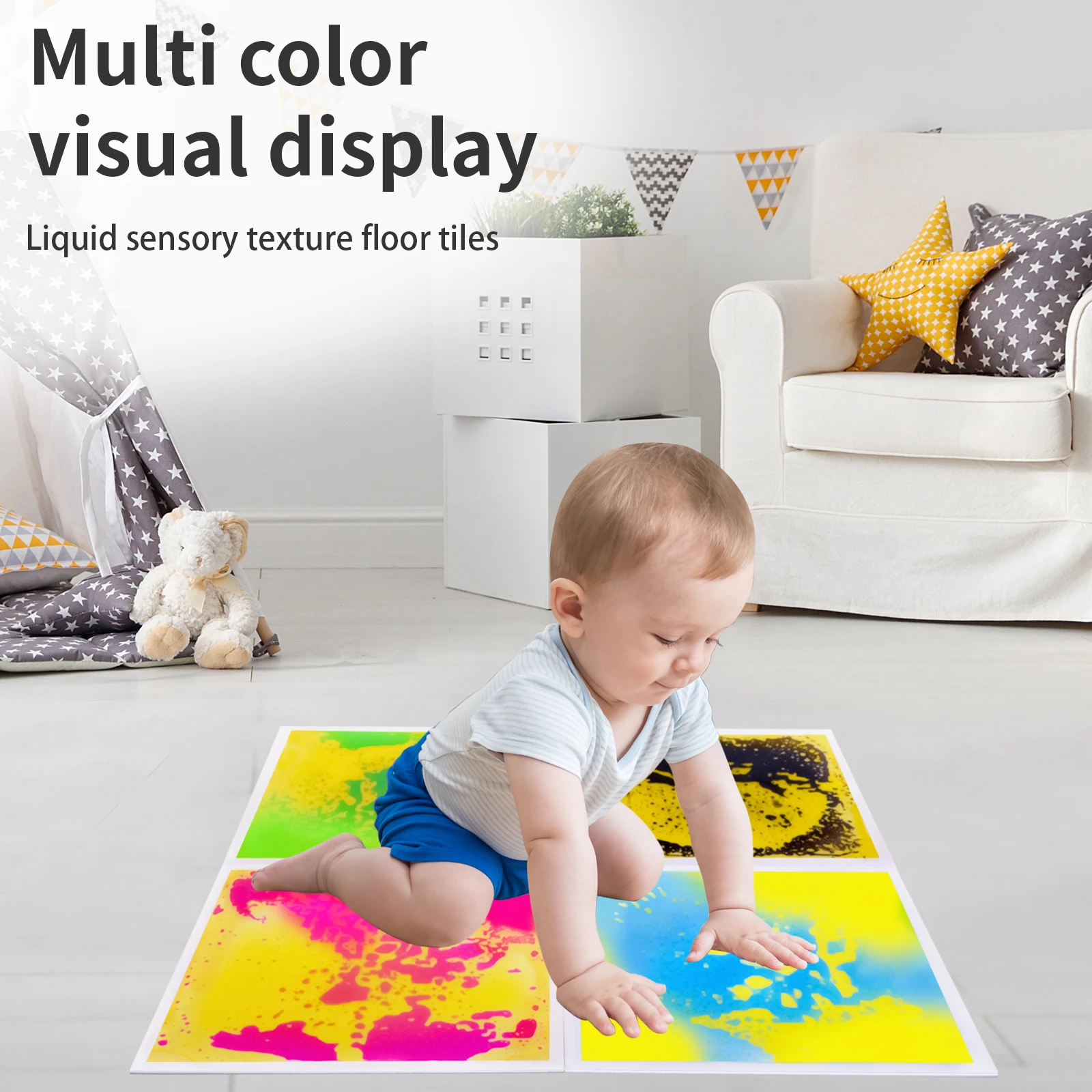 4 Stück Flüssigfliesen-Bodenfliesen in sensorischen Farben für Kinder – ungiftige sensorische Erkundung im Klassenzimmer
