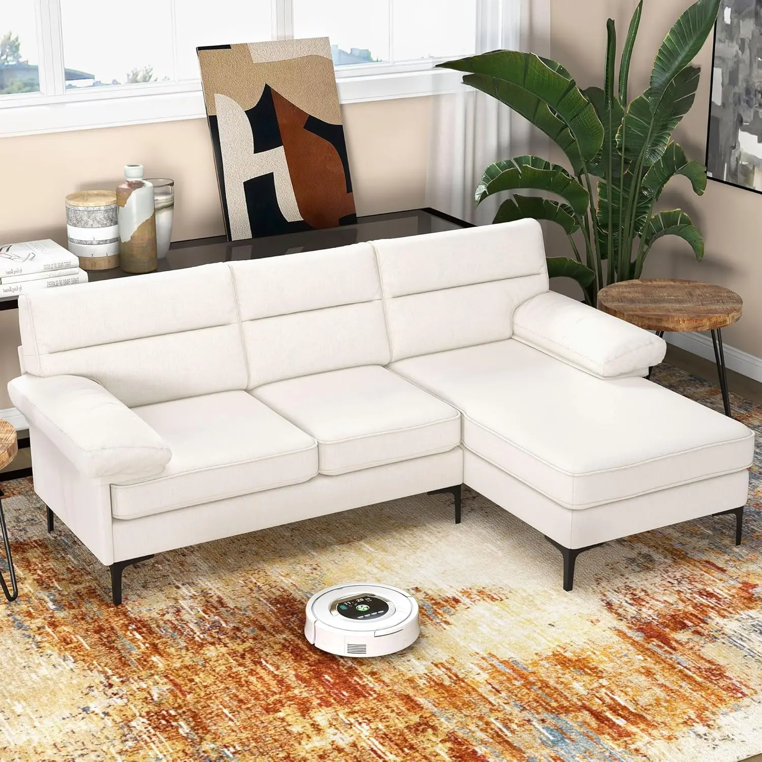 

Sectional Couch Sofa - Comfy L-Shaped Couches Modern Chenille Convertible Couch with Widen Chaise & Armrest Modular