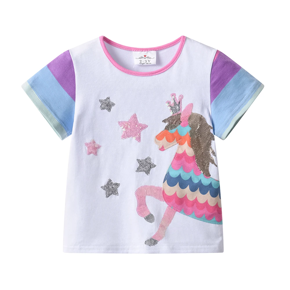Dxton 2 stücke anzüge für Mädchen Kurzarm T-Shirts & Shorts Sommer Kleinkind Kleidung Set Einhorn applizierte Tops mit Regenbogen Shorts – Detail 3