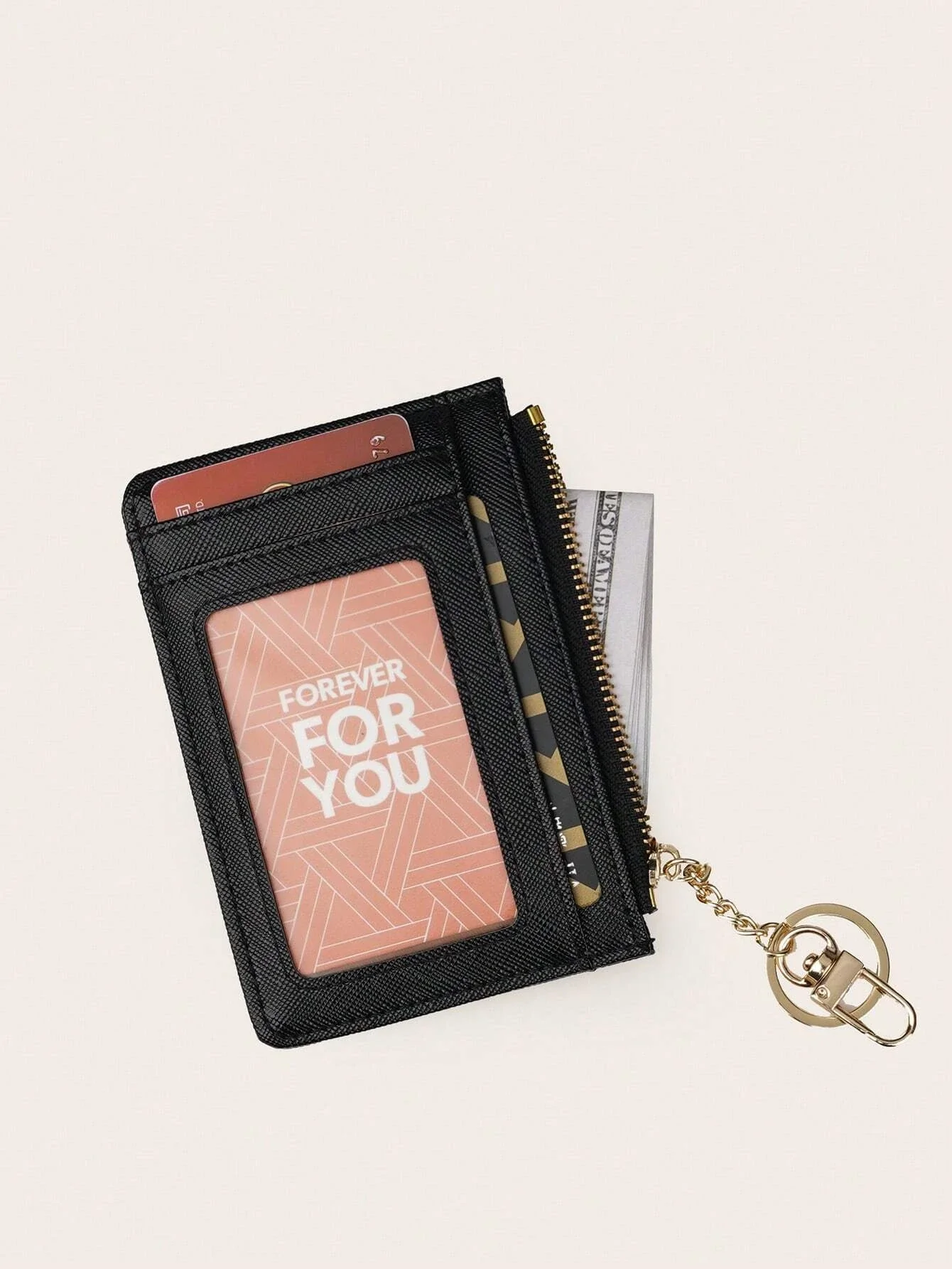 Letter Graphic Card Holder Keychain Slim Lightweight Portable Cash Money ID Credit Coin Pocket Birthday Gift Anniversary Valenti