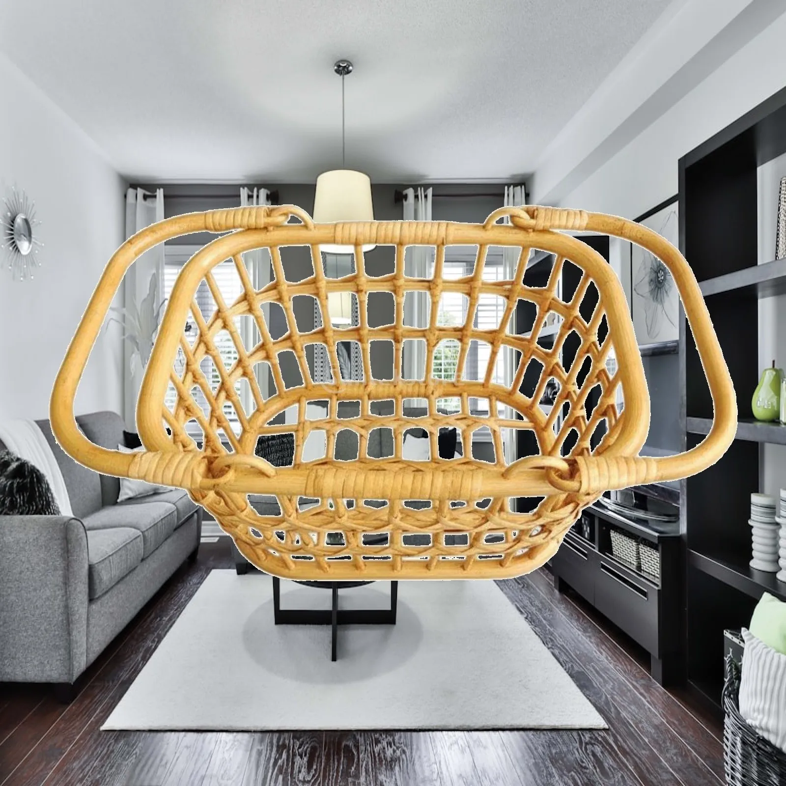Natural Rattan Wicker Basket for Infant Photo Sessions Vintage Baby Posing Basket for Studio Props