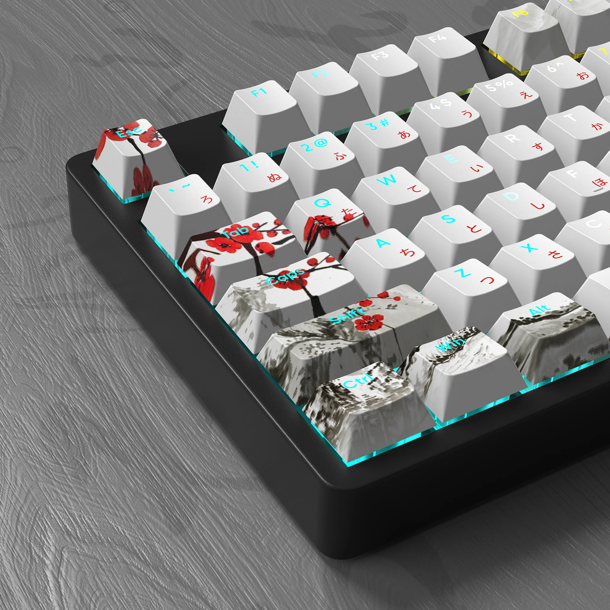 Imagem -02 - Plum Blossom Duplo Tiro Keycaps Pbt Perfil Cereja Keycap Retroiluminado Gmk67 68 75 87 980 104 Caps Teclado Gaming Mecânica